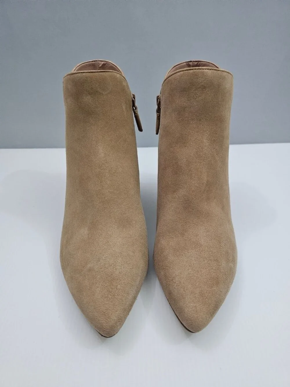 Cole Haan Elyse Ankle Boot Womens 11 Tan Suede Block Heel Pointed Toe Minimal